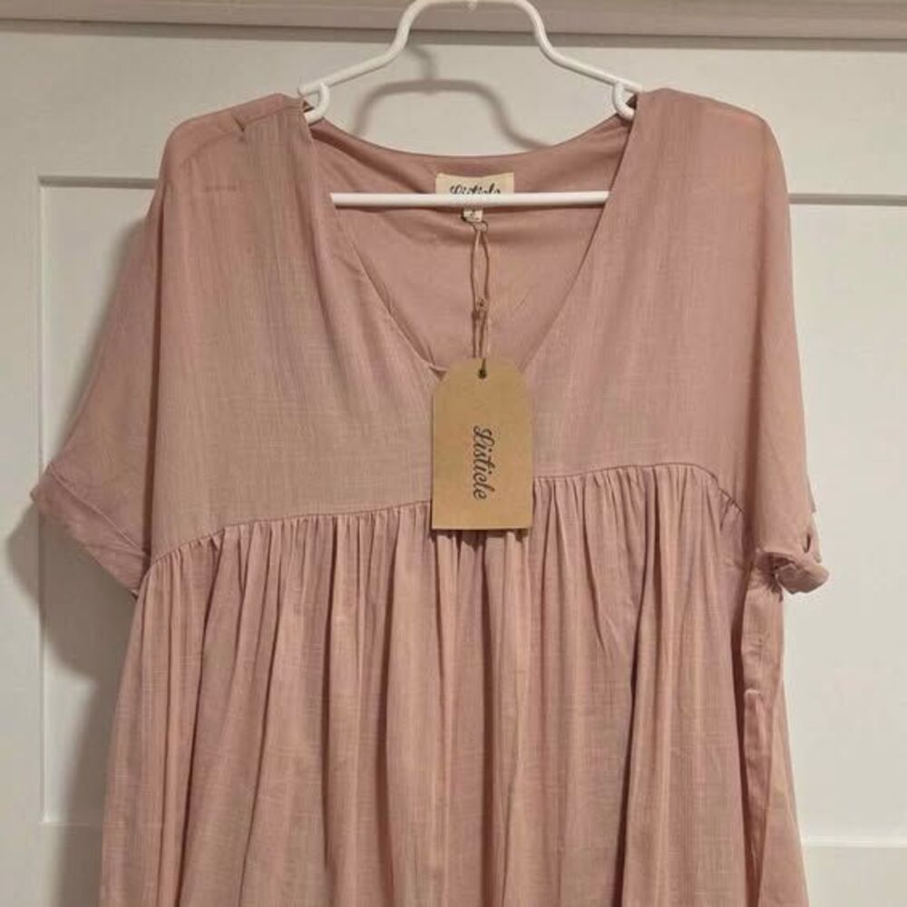 **NWT** Listicle Rose Dust Pink Babydoll V-Neck Mini Dress Boho Cotton Size S
